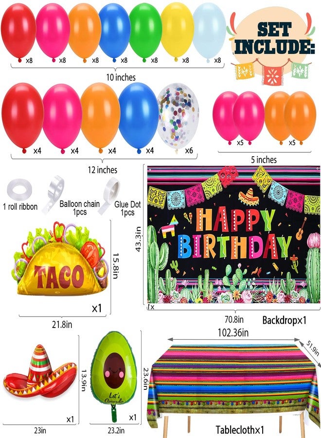 Winrayk Mexican Fiesta Party Decorations Cinco De Mayo Birthday Decor, Fiesta Balloon Arch Kit with Backdrop Tablecloth Taco Sombrero Avocado Foil Balloons, Kids Adult Mexican Theme Party Decorations - Image 2